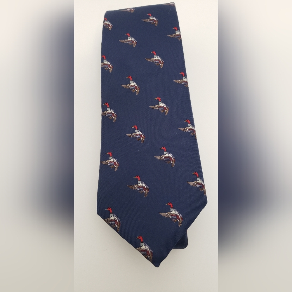 Cambridge Classic Mens Tie Mallard Duck Navy Blue Great Condition